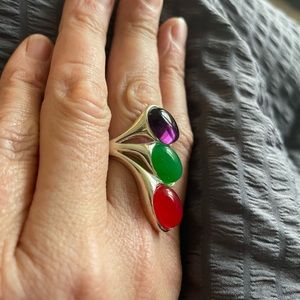 Solid sterling silver stamped 925 created ruby emerald and amethyst size…